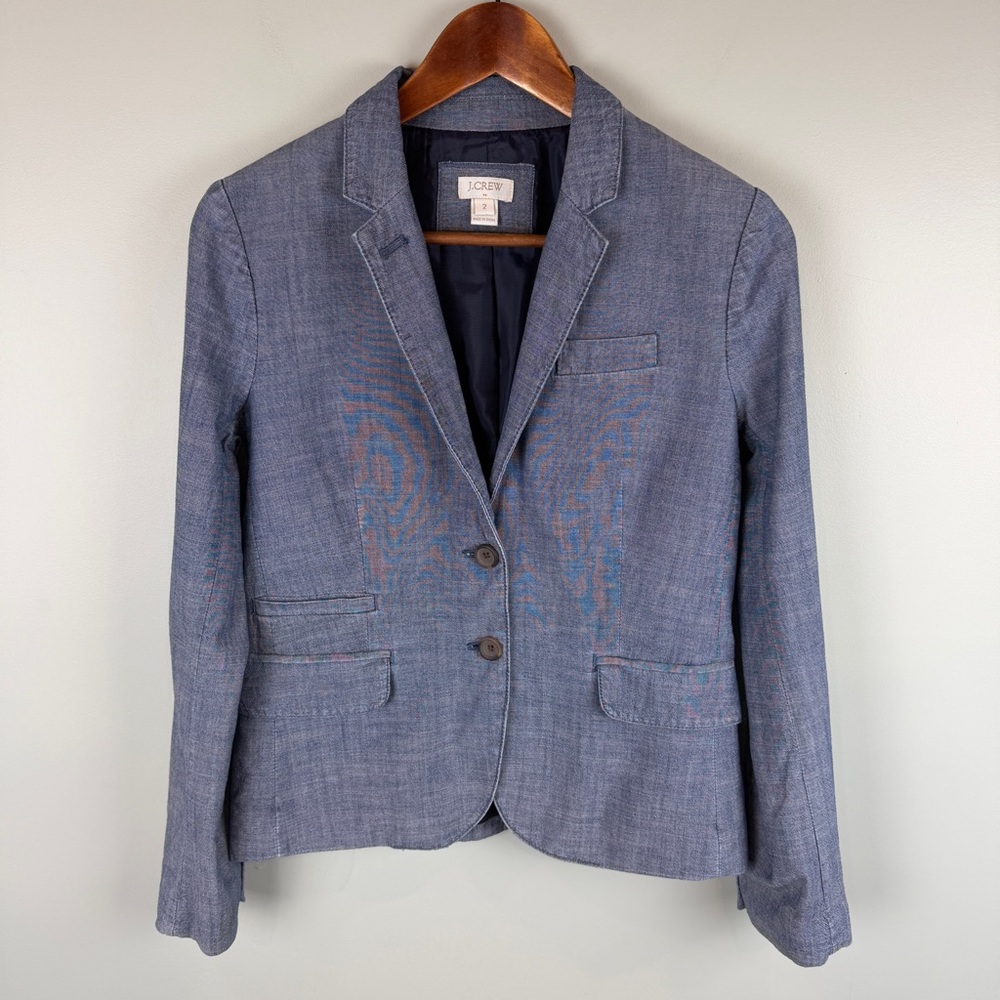 J. Crew Blue Chambray Cotton Blazer preppy, old money, coastal size 2